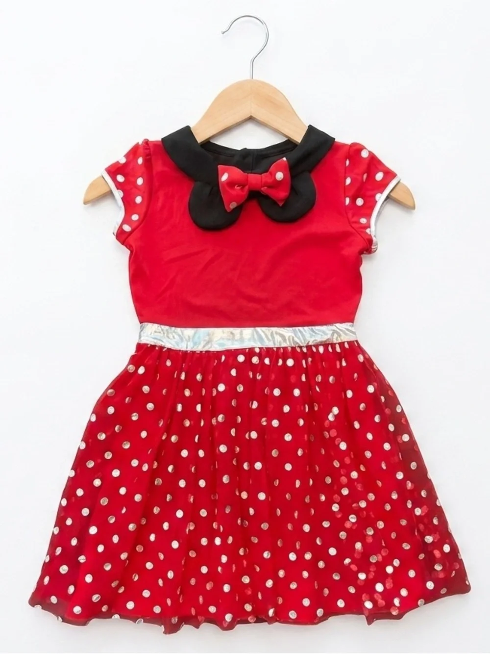 Disney Minnie Mouse Girls XXL 18 Hooded Dress Costume Red Polka Dot Silver Bow